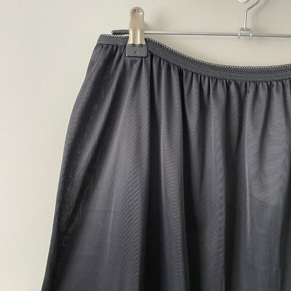 VINTAGE 80s Womens Elastic Waist Slip Skirt Lace Hem Black Large - Picture 6 of 6